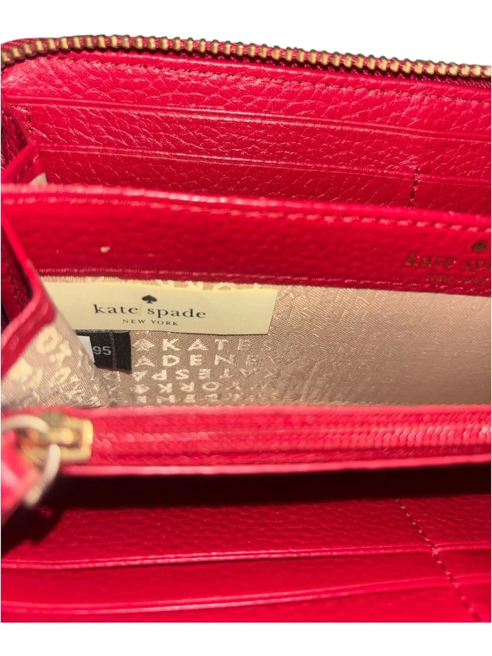 Kate Spade Red Pebbled Leather Zip Wallet with Gold Logo